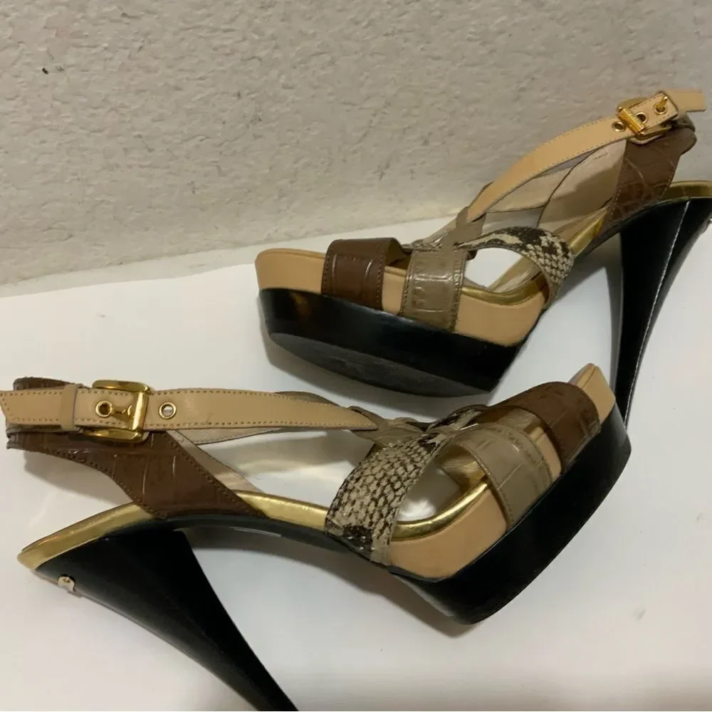 Michael Kors Niki Genuine Snakeskin Strappy Heels size 10 heels 5”